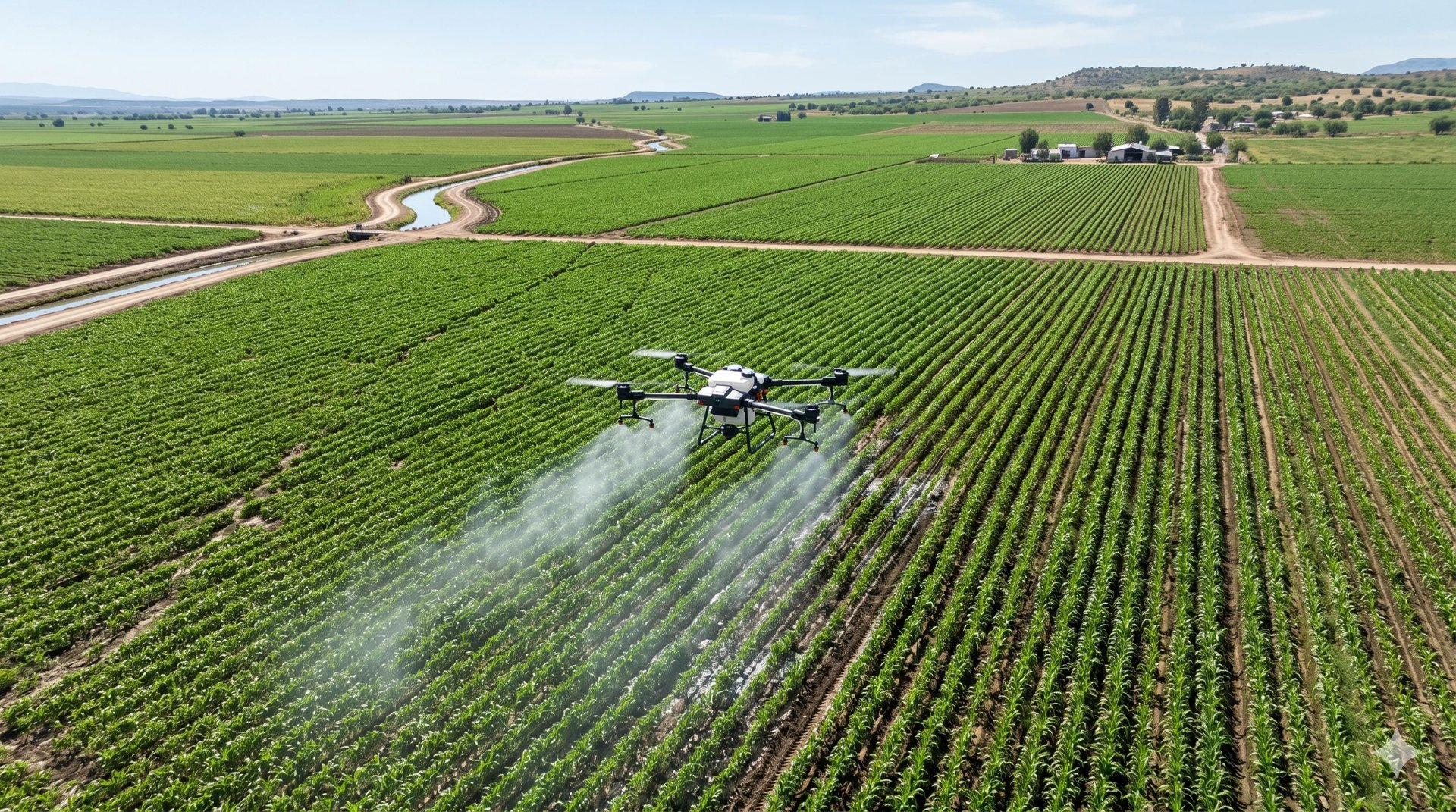 Agricultural drone spraying crops