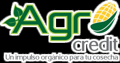 Agro Credit logo with green text, leaf symbol, and corn ear icon. Tagline: Un impulso organico para tu cosecha
